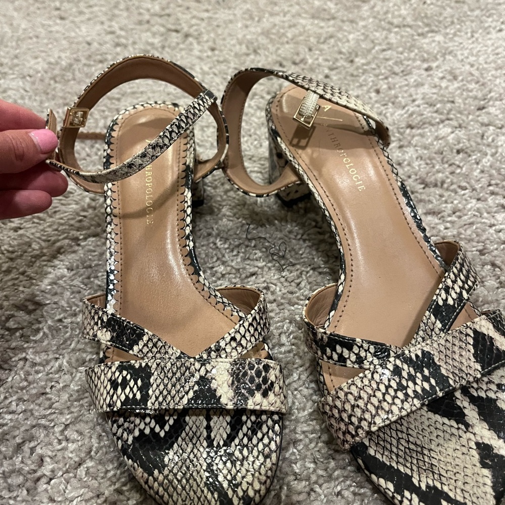 Anthropologie Snake print block heels